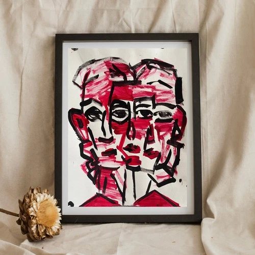 OMAN Original Painting Abstract Portrait Neo Expressionism Ink Fine Art 8.5x11