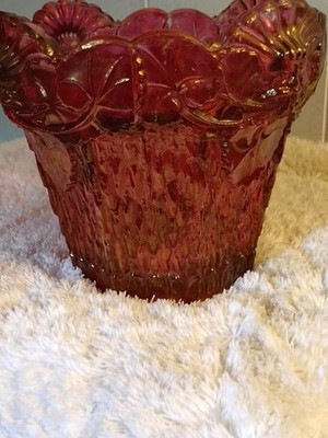 Vintage Ruby Red Way Glass Rose Bowl With Floral Designs