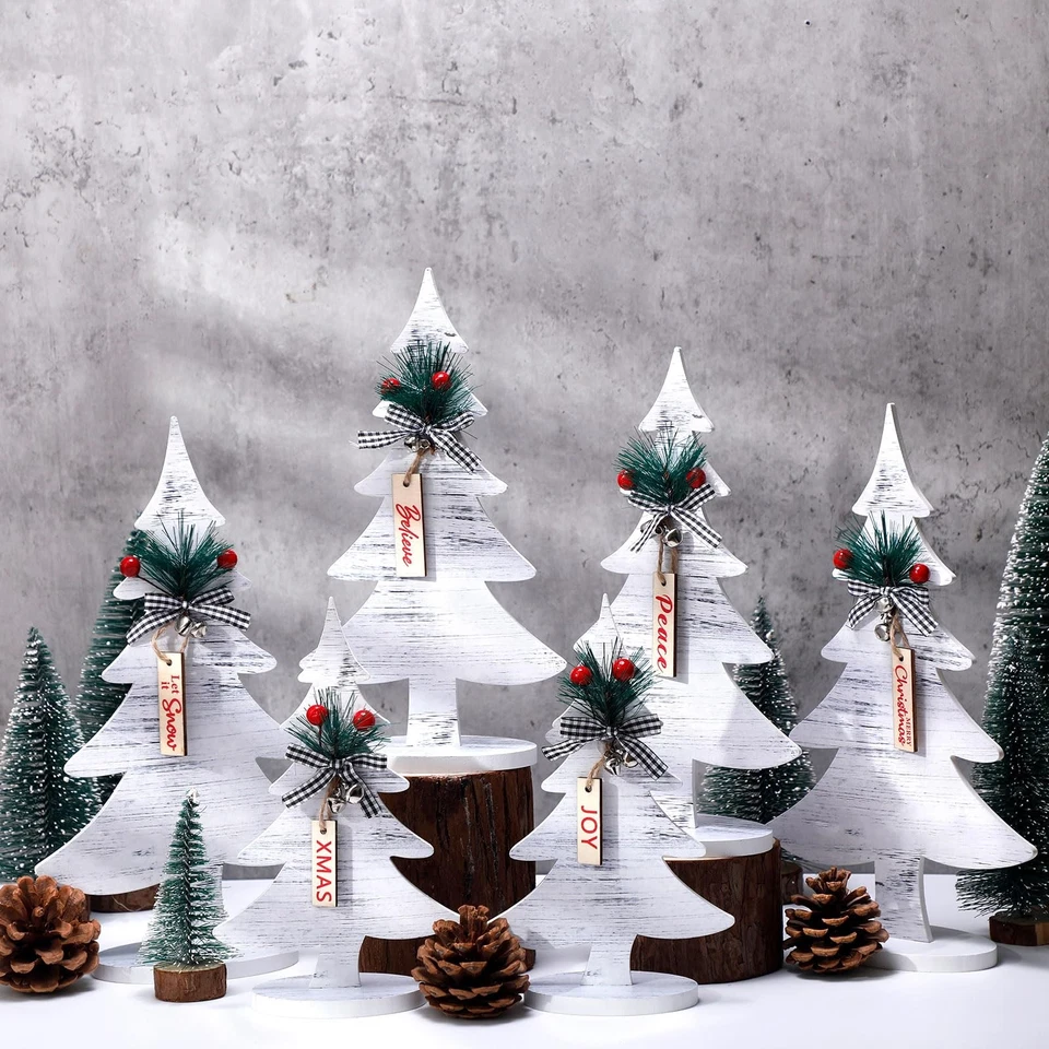 6 Piece Rustic Wood Christmas Tree Sign Decor Farmhouse Christmas Decorations - Image 3 of 4