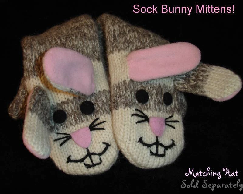 Adulto CALCETÍN CONEJITO Mitones Títeres Tejido Conejo Disfraz Delux Knitwits SOMBRERO AGOTADO Foto 2 de 4