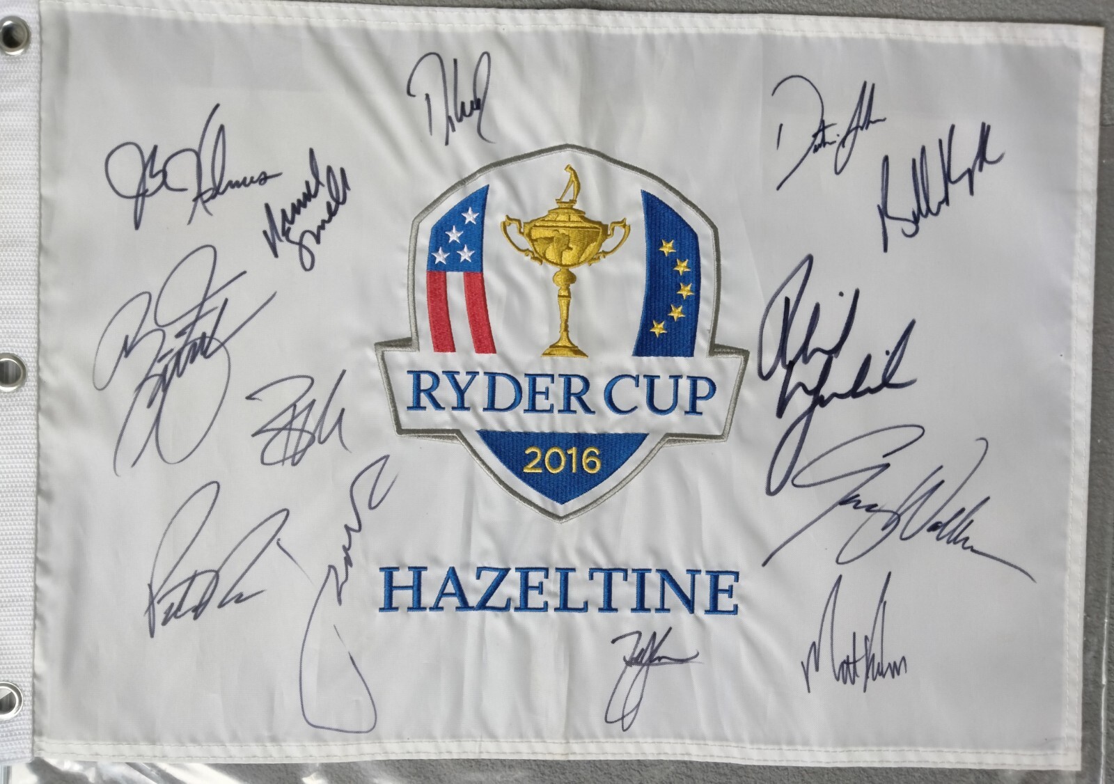 Brooks Koepka Autographed Signed Mickelson Spieth Fowler DJ 2016 Team USA RYDER CUP FLAG PSA 