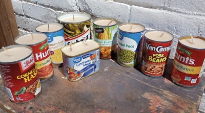 Eco-Friendly Canned Candle Assortment   9 Mixed Wax Candles in Upcycled Food Can