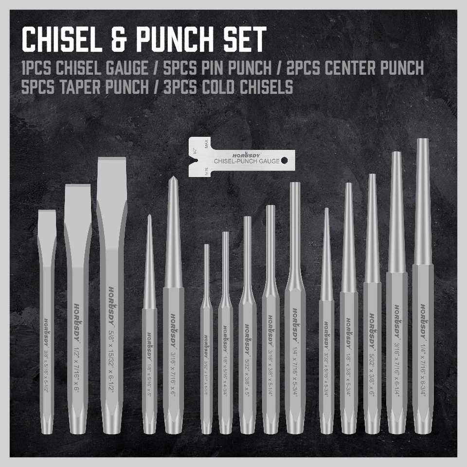 Punch & Chisel Set 16pc Cold Chisels Center Punch PIN Punch Taper Punch - Image 4 of 4