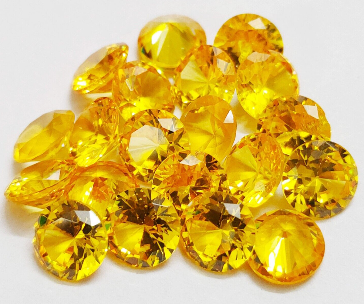 画材 Sapphire Genuine Coarse Natural Yellow Sapphire 8X8 MM Round Brilliant 20 Pcs 47+ Cts