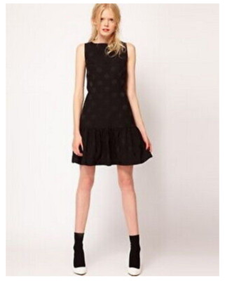 NWT Size 10 Jaeger Boutique Cindy Black Jacquard Spot Mini Dress 60s Vintage