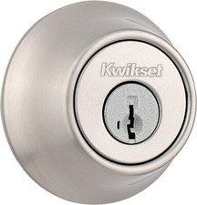 660 Deadbolt Deadbolt Lock, Satin Nickel Round Exterior Keyed Front Entry Doo...