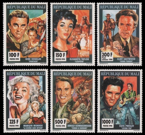 Mali 1994 - Mi-Nr. 1238-1243 A ** - MNH - Kino - M. Monroe - E. Presley - Afbeelding 1 van 1