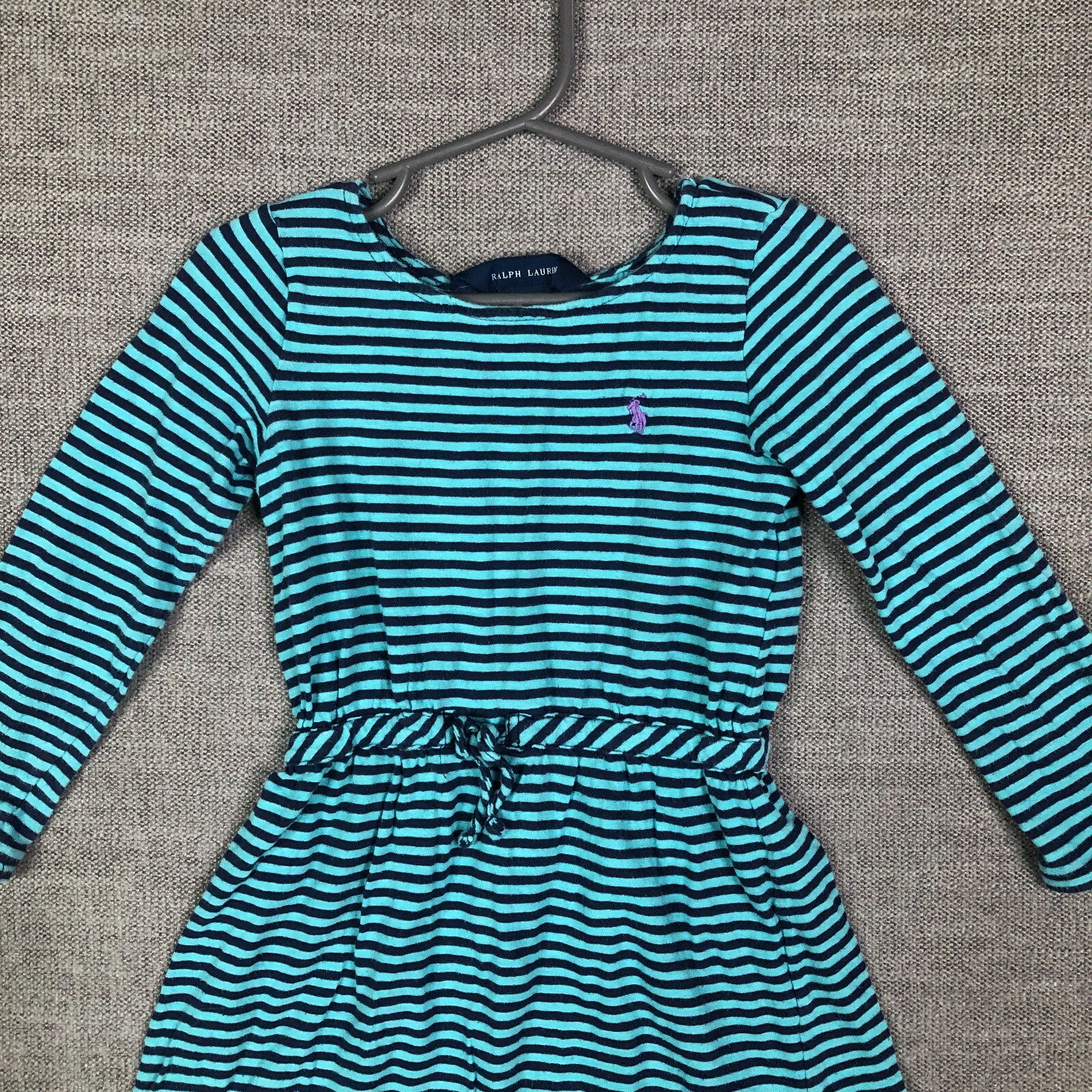Ralph Lauren Dress Girls 4 4T Toddler Blue White Striped Knit Shirt Long Sleeve