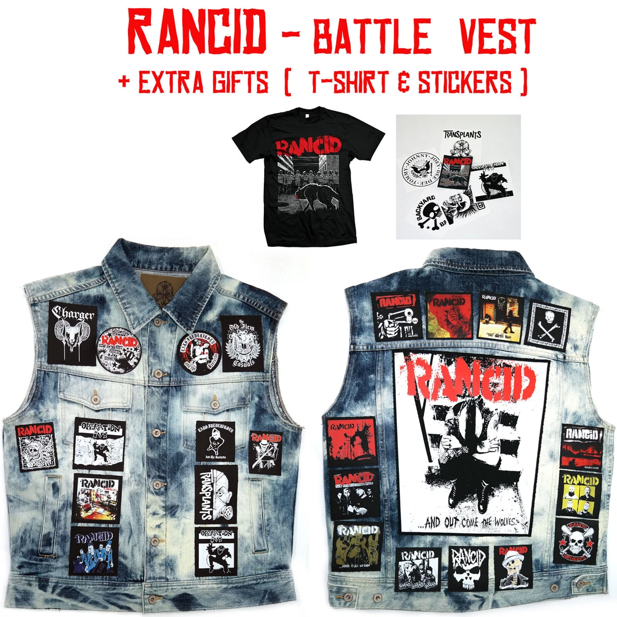 Rancid-Backpatch,denim punk battle vest,Transplants,Charger