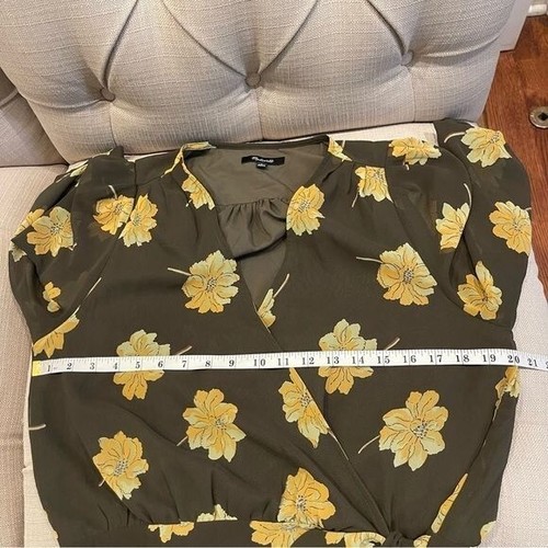 Madewell Shirt Womens Size L Effie Floral Wrap Top Olive Green Side Tie Blouse - Picture 13 of 14