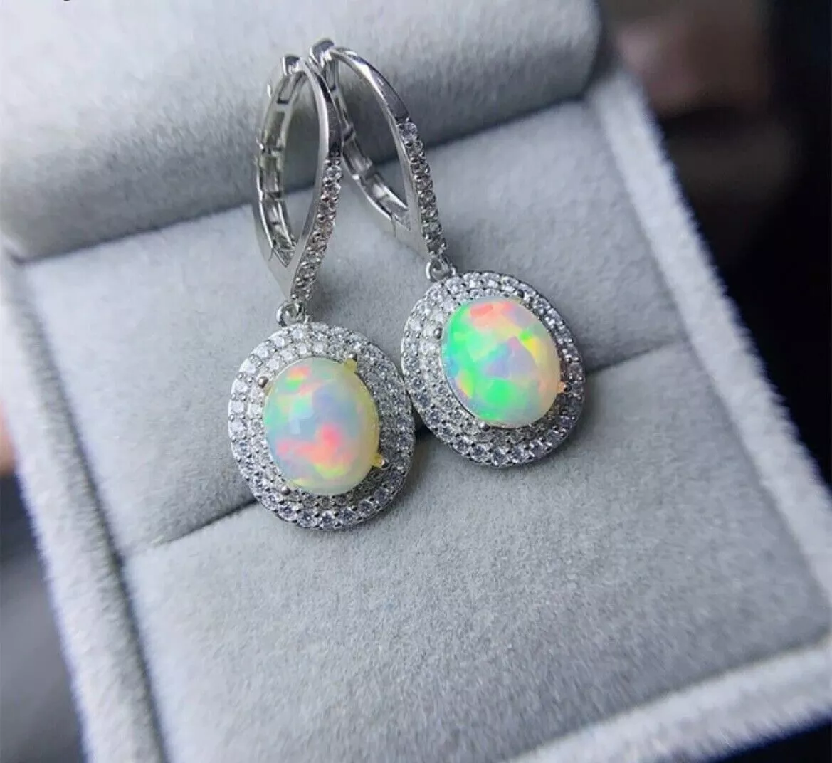 Genuine opal hoop earrings deals