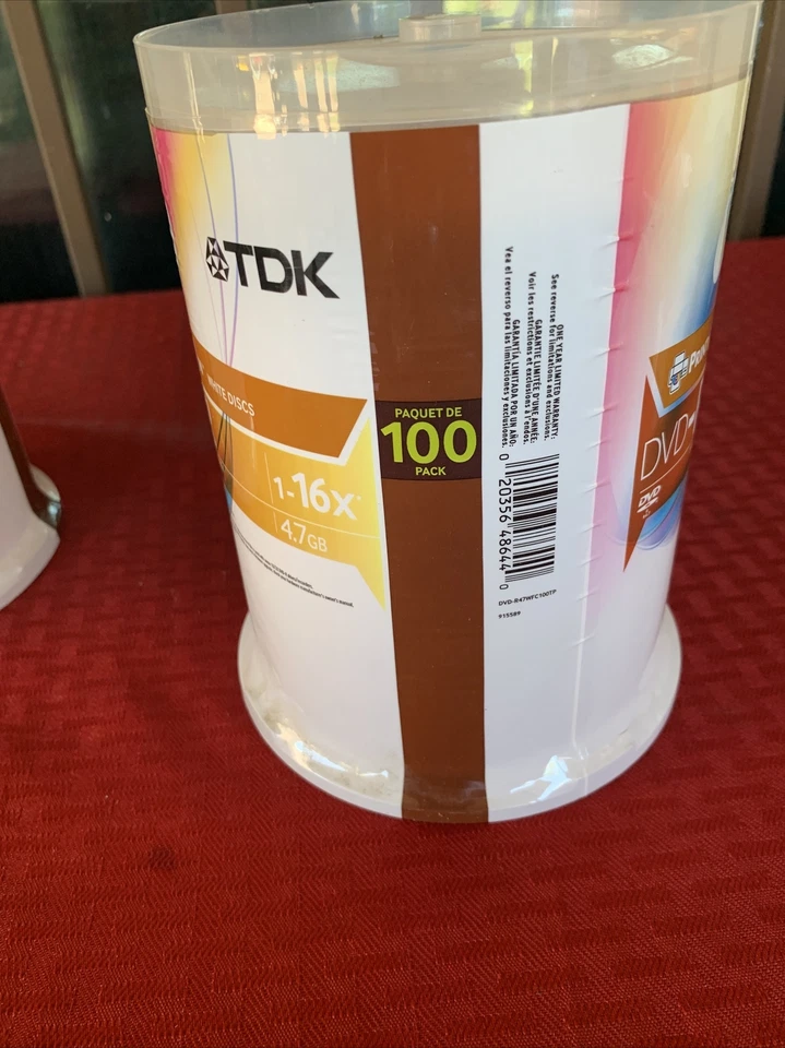 TDK DVD-R 1-16x Print On White Disques Discs 100 Pack Spindle 4.7GB 1-16X NEW - Image 2 of 4