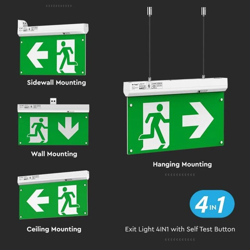 VTAC Emergency LED Lighting Fire Exit Sign Light Safety Fitting Hanging Maintained