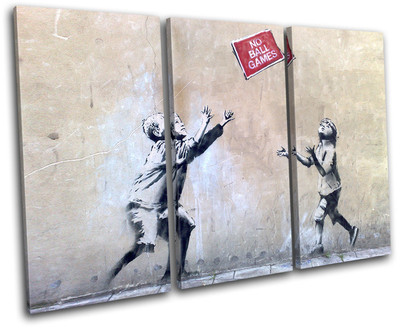 No Ball Games Banksy Street TREBLE CANVAS WALL ART Picture Print