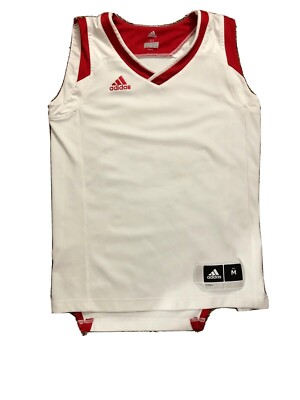 Adidas Youth Basketball Pracfice Jersey, Youth Medium, White With Red