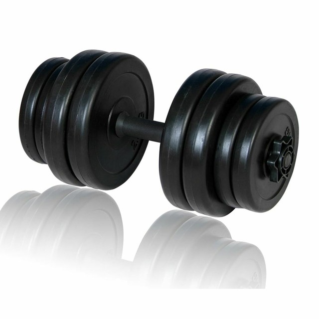 15kg Dumbbell Bar Plastic Covered Gym Fitness Biceps Workout Weights