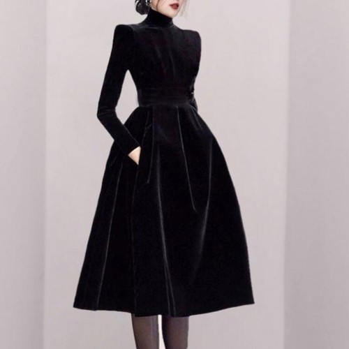 Ball Gown Black Velvet Turtleneck 