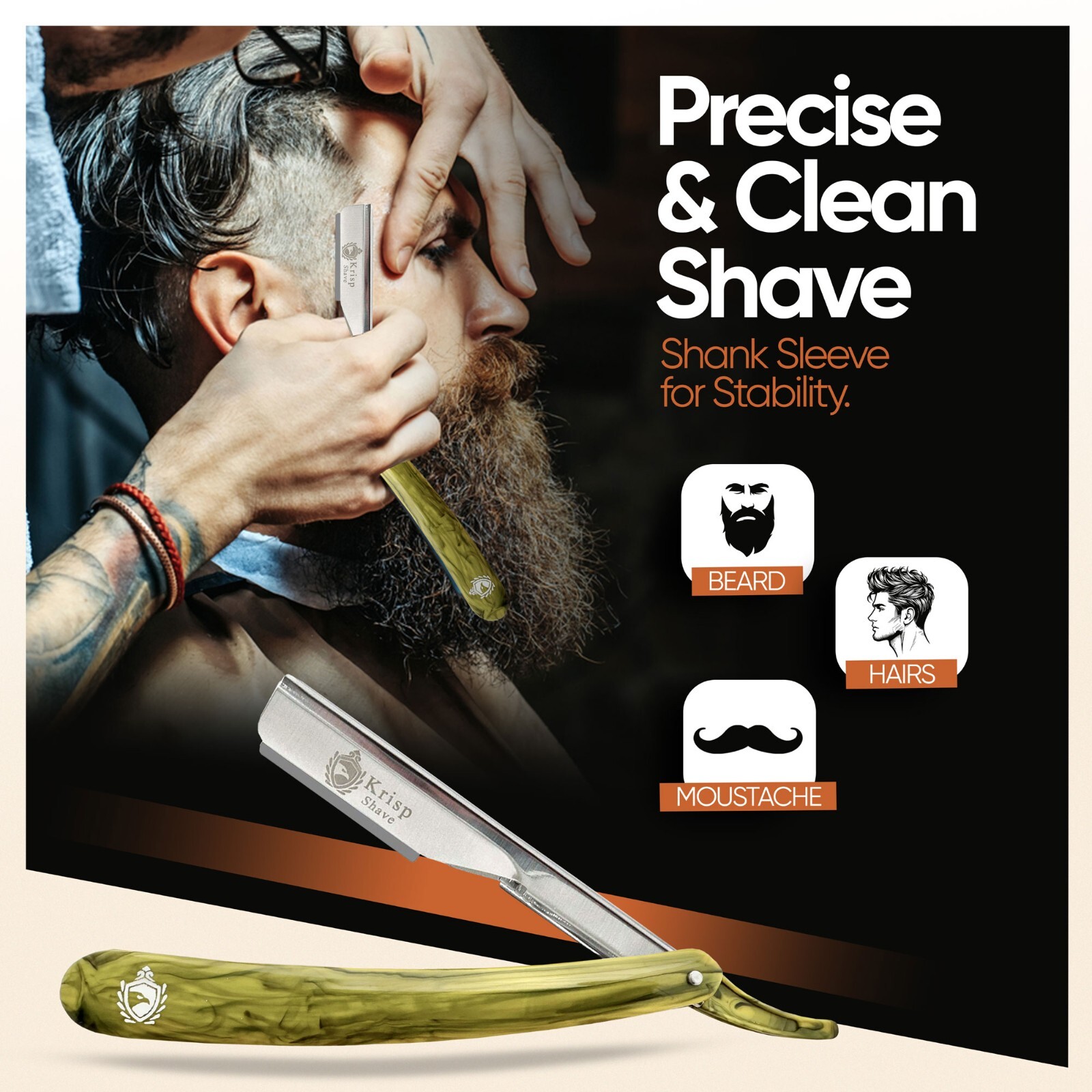 Straight Edge Razor for Men Barber Salon Beard Cut Throat Shavette + 10 ...
