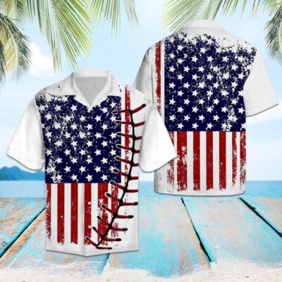 Baseball USA Flag Hawaiian Shirt