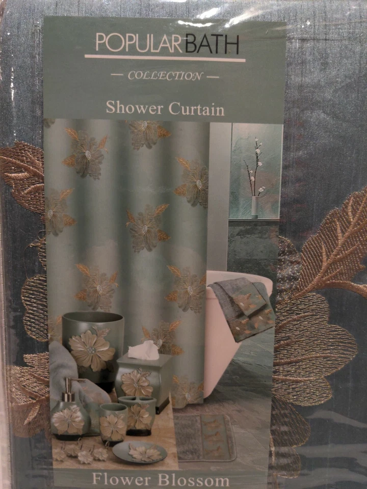 Popular Colección Flor Baño - Cortina Ducha Baño 72" x 72" Verde Foto 2 de 4