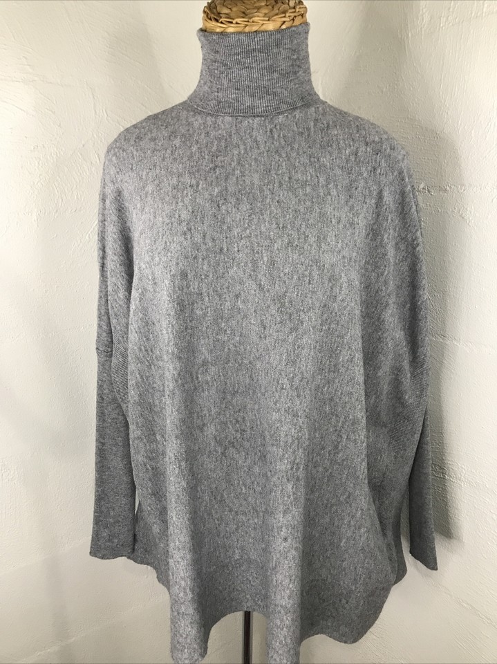 Ivory & Chain Grey Marle Tight Knit Wool Blend Turtleneck Pullover suit sz L
