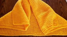 New Handcrocheted solid Golden Yellow acrylic 27x31in baby afghan HANDKNIT hat