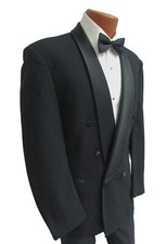 Men's Black Double Breasted Tuxedo Jacket Six Button with Satin Shawl Lapels 40R