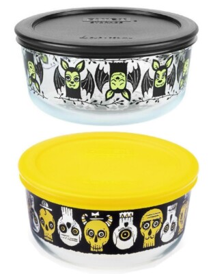 ️ New PYREX 4 Cup Creepy Skulls HALLOWEEN STORAGE *Choose: BATS or ...