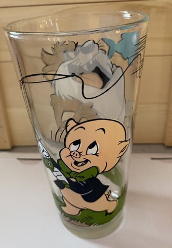 Vintage Pepsi Glass Warner Bros Looney Tunes Porky Pig & Taz Cup Fish 1976