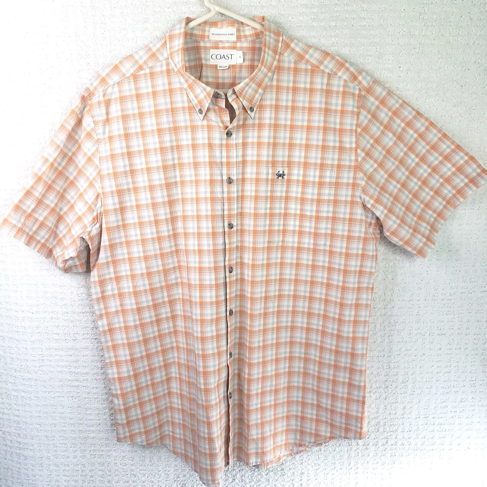 Coast Boardwalk Shirt Mens XL Orange White Plaid Button Up Shirt Preppy Coastal