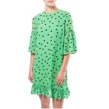 GANNI Green Black Polkadot Dainty Mid Shift Dress 34/XS Viscose Minimalist