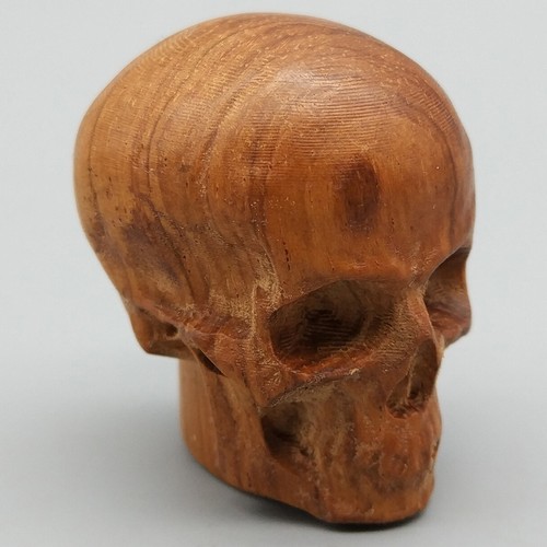 1.4" Hand Carved Tulipwood Netsuke Skull Skeleton Head Wood Carving Halloween - Picture 2 of 12