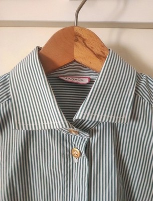 MAX & Co. Hemd/Bluse weiß-grün gestreift - goldene Knöpfe - 100% Baumwolle - L