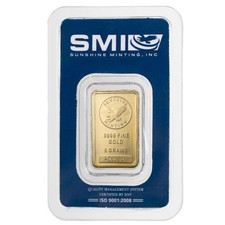 5 Gram Sunshine Gold Bar (New w/ Assay, MintMark SI) 5603.29 per troy oz