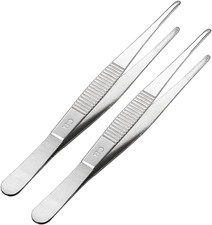 2 Pcs 5.5-Inch Stainless Steel Straight Blunt Tweezers with Serrated Tip