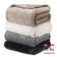 4 Pcs Flanne Fleece Throw Blanket for Bed Couch Large 3D Waffle Neutral Color