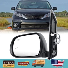 Left Driver Powered Mirror w/ Heated & Blind Spot for Toyota Sienna 2013-2017