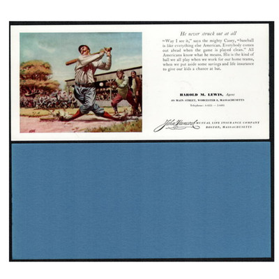 Vintage 1947 John Hancock Blotter | Albert Dorne Baseball Art | Casey at Bat