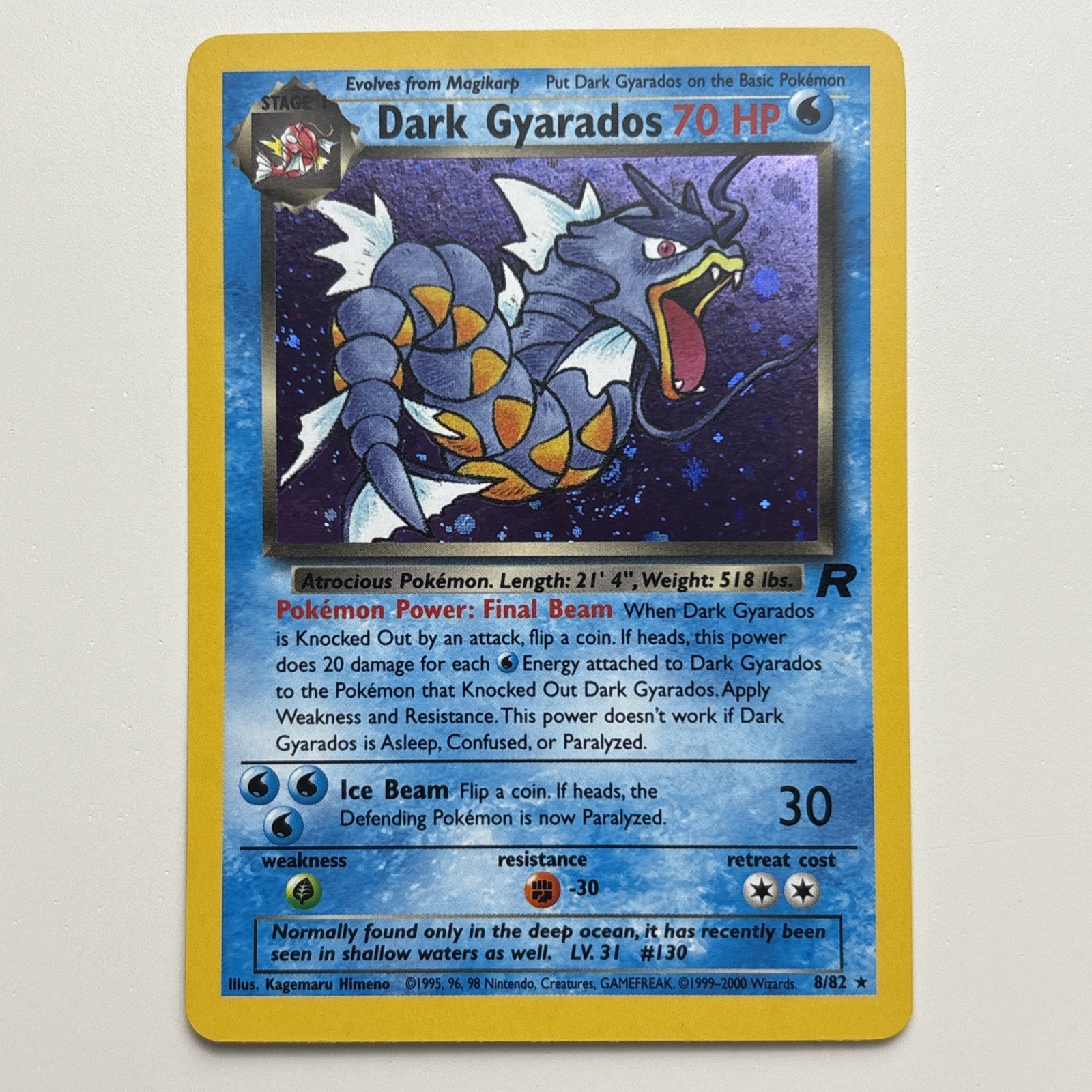 2000 Pokemon Team Rocket Dark Gyarados 8/82 Holo Rare Card WOTC Wizards NM VLP
