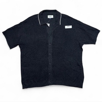 American Eagle Black Knit Button Up Shirt Men's L NWT Electric Grandpa
