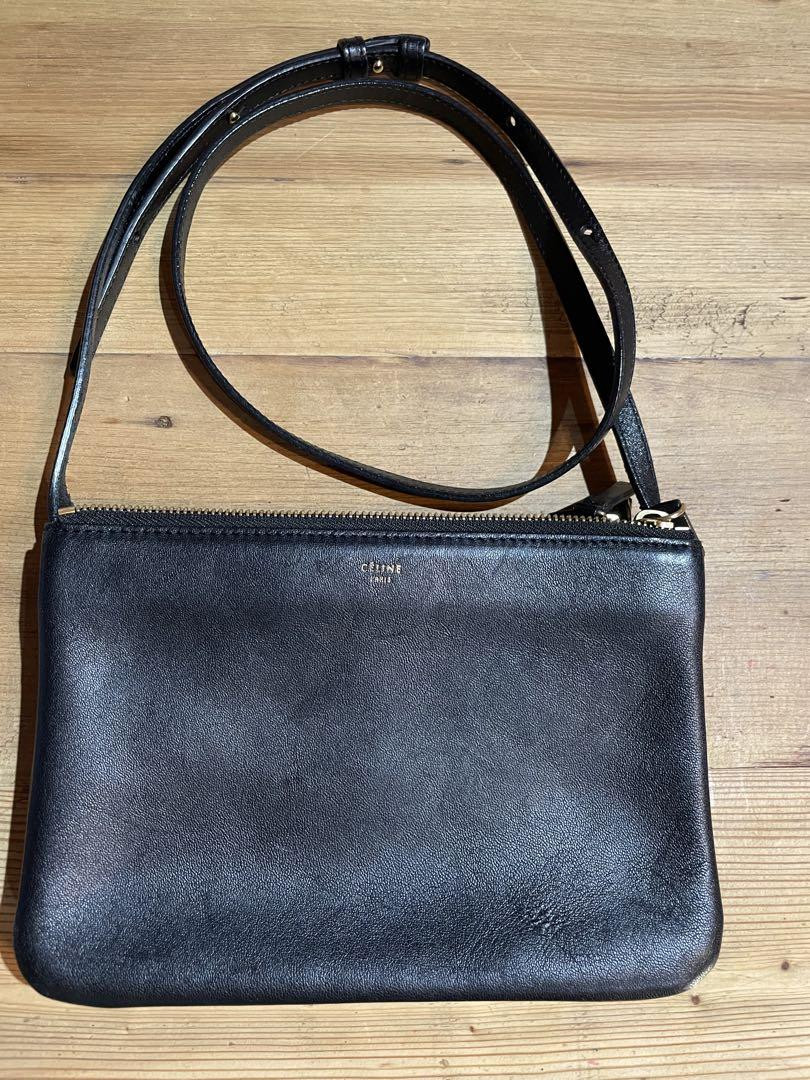 Celine Trio Black Leather Shoulder Bag Authentic F0306293