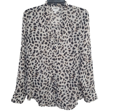 Express Portofino Shirt Womens M Cheetah AOP Semi Sheer Slim Fit Button Down