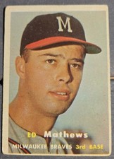 Topps 1957 Ed Mathews #250 Milwaukee Braves Baseball Base Set Vintage Card