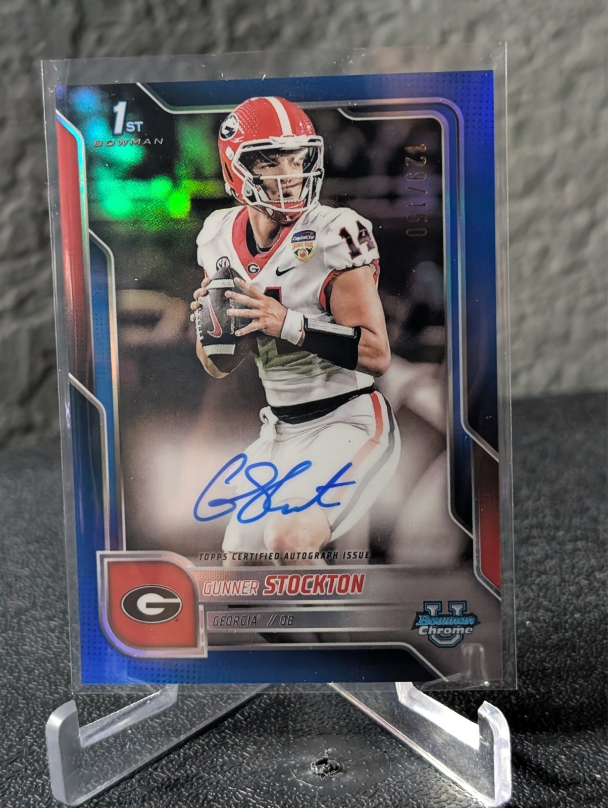 2025 Bowman Chrome U Gunner Stockton 1st Blue Refractor Auto /150 Georgia