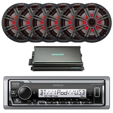 Kenwood Marine Receiver, 6x 6.5" 195W LED Charcoal Speakers, 4-Channel Amplifier