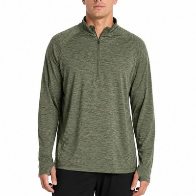 Mens Olive Green Heathered Full Zip Athletic Jacket Thumbhole Cuffs  Neck XXL
