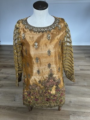 NEW Maria.B Floral Embroidered Kurti Dress Gold Sequin Beaded Wedding Festival