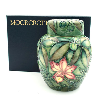 Moorcroft Rainforest Ingwerglas von Sally Tuffin 15,5 cm hoch verpackt, England 1993