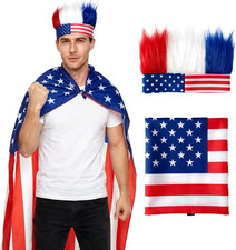 USA 4Th of July Outfits Set for Men, Red White and Blue Hair/Hat American Flag
