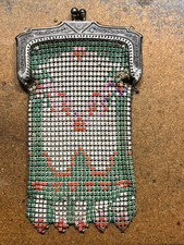 1920s MESH Whiting Davis FLAPPER clutch small 5" 6" PURSE Art Deco Pink Green